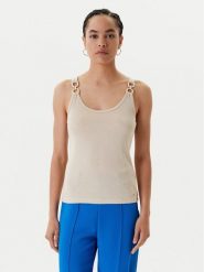 Morgan Top 251-DIDONI Beżowy Slim Fit. Brązowe topy Morgan, m, bez wzorów, z wiskozy, bez kołnierzyka, bez ramiączek. Za 119.99 zł.