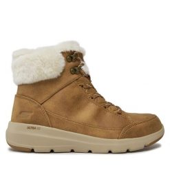 Trzewiki Skechers. Brązowe botki Skechers, bez wzorów, bez obcasa, na płaskiej podeszwie, bez zapięcia. Za 339.99 zł.