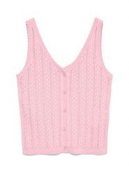 Vero Moda Top dzianinowy w kolorze jasnoróżowym rozmiar: M. Różowe topy Vero Moda, m, bez wzorów, z dzianiny, bez kołnierzyka, bez ramiączek. Za 83.42 zł.