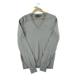 Second life - Damski szary sweter z dekoltem w serek - Stan bardzo dobry. Szare golfy RALPH LAUREN, bez wzorów, bez ramiączek. Za 191.66 zł.