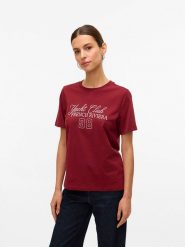 Vero Moda Koszulka w kolorze bordowym rozmiar: L. Czerwone bluzki Vero Moda, l, bez wzorów, z bawełny, bez kołnierzyka, bez ramiączek. Za 61.60 zł.