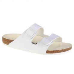 Klapki unisex Birkenstock Arizona BF. Białe klapki Birkenstock, bez wzorów, z materiału, bez obcasa. Za 499.00 zł.