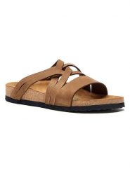 Comfortfusse Skórzane klapki w kolorze jasnobrązowym rozmiar: 42. Brązowe klapki Comfortfüße, bez wzorów, z materiału, z otwartym noskiem, bez obcasa. Za 252.99 zł.