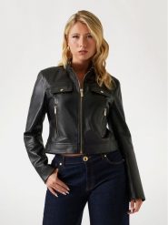 Marciano Guess Kurtka skórzana 5YGL09 7345A Czarny Regular Fit. Czarne kurtki Marciano Guess, z aplikacjami, ze skóry, bez kaptura. Za 1,989.00 zł.