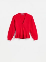 Kardigan z baskinką - czerwony. Czerwone kardigany Reserved, l, bez wzorów, z dzianiny. Za 139.99 zł.
