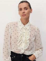Koszula z żabotem - złamana biel. Koszule Reserved, l, bez wzorów, z tkaniny, bez kołnierzyka, bez ramiączek. W wyprzedaży za 139.99 zł.