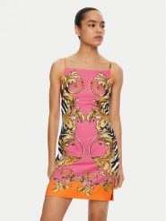 Versace Jeans Couture Sukienka letnia 78HAO9P7 NS651 Różowy Regular Fit. Czerwone sukienki Versace Jeans Couture, na lato, bez wzorów, z jeansu, bez kołnierzyka, bez ramiączek. Za 929.99 zł.