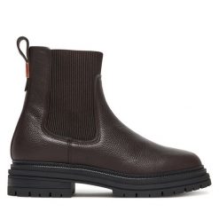 Sztyblety Tommy Hilfiger. Brązowe botki TOMMY HILFIGER, bez wzorów, bez obcasa, na płaskiej podeszwie, bez zapięcia. Za 799.99 zł.