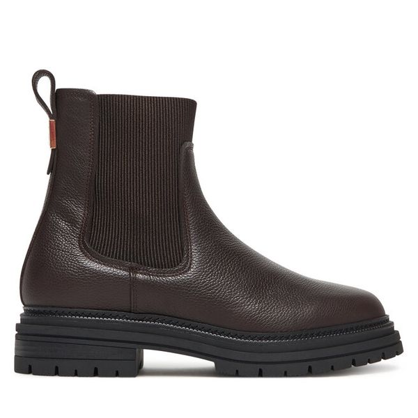 Sztyblety Tommy Hilfiger. Brązowe botki TOMMY HILFIGER, bez wzorów, bez obcasa, na płaskiej podeszwie, bez zapięcia. Za 559.99 zł.