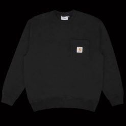 Uniseksowe bluza POCKET SWEATSHIRT. Czarne bluzy Carhartt, xl, bez wzorów, z bawełny, bez kaptura. Za 387.00 zł.