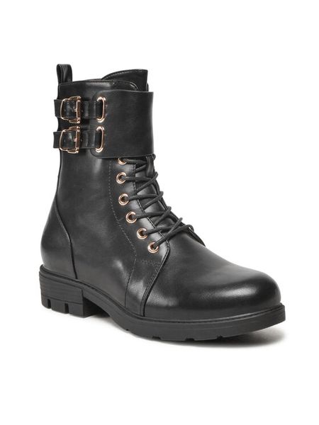 DeeZee Trzewiki WS2167-06 Czarny. Czarne botki DeeZee, bez wzorów, ze skóry, bez obcasa, na płaskiej podeszwie, bez zapięcia. Za 199.99 zł.