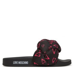Klapki LOVE MOSCHINO. Czarne klapki Love Moschino, bez wzorów, bez obcasa. Za 439.99 zł.
