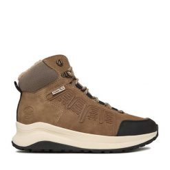 Trzewiki Rieker. Brązowe botki Rieker, bez wzorów, bez obcasa, na płaskiej podeszwie, bez zapięcia. Za 439.99 zł.