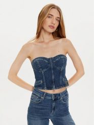 Guess Top W4PH0T D5JT1 Granatowy Slim Fit. Niebieskie topy Guess, xl, z aplikacjami, z bawełny, bez kołnierzyka, bez ramiączek. Za 279.99 zł.