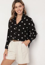 Czarna Koszula z Wiskozy z Lnu Zdobiona Geometrycznym Haftem Fadea. Czarne koszule Born2be, m, z aplikacjami, z jeansu, biznesowe, bez kołnierzyka, bez ramiączek. Za 69.99 zł.