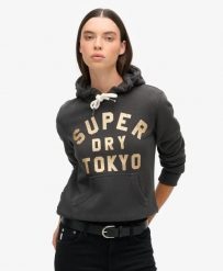 Superdry Bluza z kapturem Glitter Graphic Logo Washed Black. Czarne bluzy Superdry, bez wzorów, z bawełny, z kapturem. Za 387.20 zł.