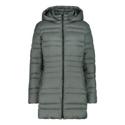 Długa kurtka puchowa z kapturem damska CMP Snaps. Zielone kurtki narciarskie CMP, bez wzorów, z puchu, z kapturem, narciarskie. W wyprzedaży za 557.80 zł.