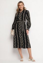 Czarna Koszulowa Sukienka z Wiskozy z Wiązanym Paskiem Zdobiona Haftem Rallisia. Czarne sukienki Born2be, na co dzień, l, z aplikacjami, z wiskozy, eleganckie, bez kołnierzyka, bez ramiączek, midi, koszulowe. Za 159.99 zł.