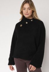 Czarny Golf z Wełną i Metalicznymi Guzikami Vidora. Czarne golfy Born2be, uniwersalny, z aplikacjami, z jeansu, bez ramiączek. Za 129.99 zł.