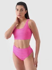 4F Dół od bikini damski - różowy XS. Czerwone szorty 4f, bez wzorów, z elastanu, wakacyjne, z podwyższonym stanem. W wyprzedaży za 29.99 zł.