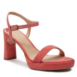 Sandały Unisa. Czerwone sandały Unisa, bez wzorów, bez obcasa, na słupku, bez zapięcia. Za 449.99 zł.