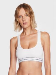 Guess Biustonosz top Carrie O97C01 KBBU1 Biały. Białe biustonosze Guess, l, z aplikacjami, z bawełny, bez kołnierzyka, bez ramiączek. Za 69.99 zł.