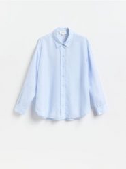 Koszula z cupro - jasnoniebieski. Niebieskie koszule Reserved, l, bez wzorów, z tkaniny, bez kołnierzyka, bez ramiączek. Za 219.99 zł.