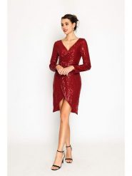 ASSUILI Sukienka w kolorze bordowym rozmiar: 40. Czerwone sukienki Assuili, bez wzorów, klasyczne, bez kołnierzyka, bez ramiączek, mini. Za 161.34 zł.