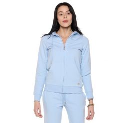 Bluza miękka z kaptur na co dzień na siłownię. Niebieskie bluzy LEONE 1947 APPAREL, bez wzorów, z bawełny, bez kaptura. W wyprzedaży za 134.57 zł.