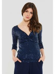 SWING Bluzka w kolorze granatowym rozmiar: 40. Niebieskie bluzki Swing, bez wzorów, bez kołnierzyka, bez ramiączek. Za 170.07 zł.