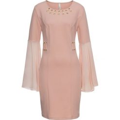 Sukienka z oczkami i szyfonowymi rękawami bonprix stary jasnoróżowy. Czerwone sukienki bonprix, bez wzorów, z szyfonu, eleganckie, bez kołnierzyka, bez ramiączek, rozkloszowane. Za 69.99 zł.