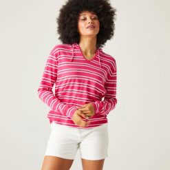 Minerve V-Neck damska bluza z kapturem. Czerwone bluzy Regatta, bez wzorów, z bawełny, z kapturem. W wyprzedaży za 64.99 zł.