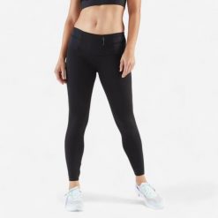 Legginsy do biegania damskie Kiprun Run 900 Light. Czarne legginsy KIPRUN, l, bez wzorów, z materiału, z podwyższonym stanem, długie. Za 99.99 zł.