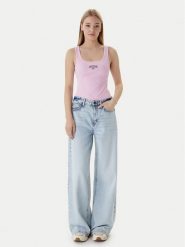 Guess Jeans Top W6RP20 KA0H1 Różowy Slim Fit. Czerwone topy Guess Jeans, xs, z aplikacjami, z bawełny, bez kołnierzyka, bez ramiączek. Za 129.99 zł.