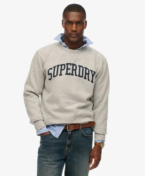 Superdry Bluza Athletic Essentials Crew z bawełny – szary melanż. Szare bluzy Superdry, s, bez wzorów, z bawełny, bez kaptura. Za 387.25 zł.