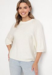 Jasnobeżowy Sweter z Wełną i Krótszym Rękawem Dannalie. Brązowe swetry Born2be, uniwersalny, bez wzorów, z jeansu, bez ramiączek. Za 139.99 zł.