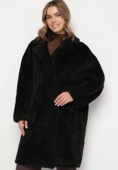 Czarny Dwurzędowy Płaszcz Teddy o Fasonie Oversize Anerre. Czarne płaszcze Born2be, l, bez wzorów, z dzianiny, bez kaptura. Za 299.99 zł.