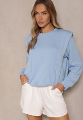 Jasnoniebieska Bluza z Wiskozą z Szerokimi Ramionami Alioris. Niebieskie bluzy Renee, bez wzorów, z jeansu, bez kaptura. Za 59.99 zł.