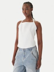 Eleh Top SS260067 Biały Regular Fit. Białe topy Eleh, bez wzorów, ze lnu, bez kołnierzyka, bez ramiączek. Za 371.99 zł.