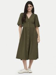 ONLY Sukienka codzienna Tizana 15373535 Zielony Regular Fit. Zielone sukienki Only, na co dzień, l, bez wzorów, z bawełny, bez kołnierzyka, bez ramiączek, proste. Za 199.99 zł.