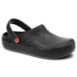 Klapki damskie Big Star, cholewka z tworzywa wsuwana konstrukcja profilowana wkładka gruba podeszwa, czarny, II275001. Czarne klapki Big Star, bez wzorów, bez obcasa. Za 69.99 zł.