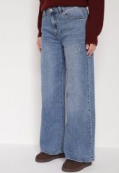 Niebieskie Szerokie Jeansy z Wysokim Stanem i Błyszczącymi Aplikacjami Glysera. Niebieskie jeansy Born2be, m, z aplikacjami, z podwyższonym stanem. Za 119.99 zł.