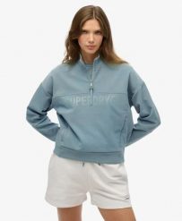 Superdry Bluza Active Tech Logo Relaxed Half Zip Luźny krój. Niebieskie bluzy Superdry, bez wzorów, z bawełny, bez kaptura. Za 343.05 zł.