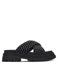 Buffalo Klapki 1602319 Czarny. Czarne klapki Buffalo, bez wzorów, ze skóry, bez obcasa. Za 329.99 zł.