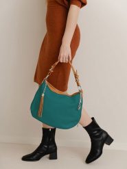 Lia Biassoni Skórzana torebka "Garga" w kolorze turkusowym - 36 x 26 x 10 cm rozmiar: onesize. Niebieskie torby na ramię Lia Biassoni, z aplikacjami, z materiału, na ramię, bez dodatków. Za 362.85 zł.