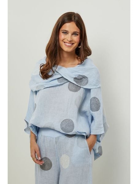 Lin Passion Lniana bluzka w kolorze błękitnym rozmiar: 36/38. Niebieskie bluzki Lin Passion, bez wzorów, ze lnu, klasyczne, bez kołnierzyka, bez ramiączek. Za 180.91 zł.