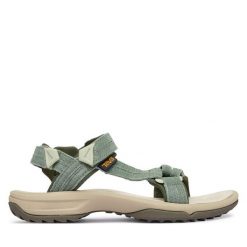 Sandały Teva. Zielone sandały Teva, bez wzorów, bez obcasa, na płaskiej podeszwie, bez zapięcia. Za 449.99 zł.