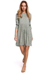 Letnia Sukienka w Drobne Kwiatki - Model 7. Brązowe sukienki MOE, na lato, l, bez wzorów, z materiału, wizytowe, bez kołnierzyka, bez ramiączek. Za 239.90 zł.