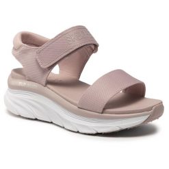 Sandały Skechers. Czerwone sandały Skechers, bez wzorów, bez obcasa, na koturnie, bez zapięcia. Za 269.99 zł.