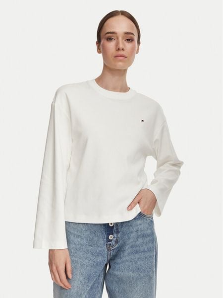 Tommy Hilfiger Bluzka WW0WW51740 Biały Relaxed Fit. Białe bluzki TOMMY HILFIGER, m, bez wzorów, z bawełny, bez kołnierzyka, bez ramiączek. Za 260.99 zł.